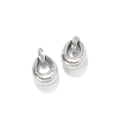 Brighton drop earrings with hammered silver-plated oval loops and crystal-set top bars on a white background
