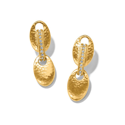 Brighton drop earrings with hammered gold-plated oval links and crystal-lined center bar on a white background