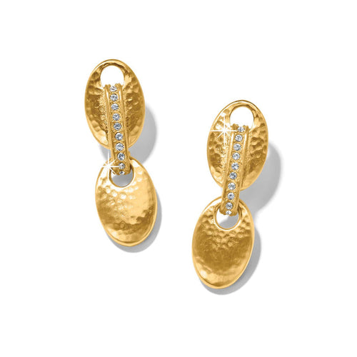 Brighton drop earrings with hammered gold-plated oval links and crystal-lined center bar on a white background