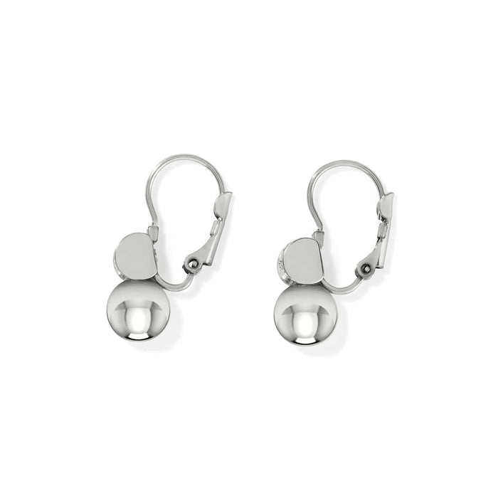 Brighton drop earrings with silver-plated polished round beads and lever-back closures on a white background