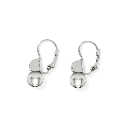 Brighton drop earrings with silver-plated polished round beads and lever-back closures on a white background