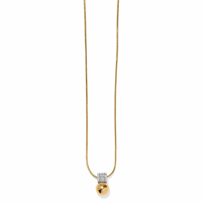Brighton pendant necklace with gold-plated chain, gold ball pendant, and silver-plated crystal accent on a white background