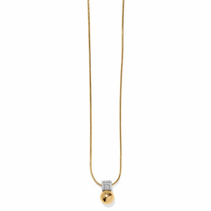 Brighton pendant necklace with gold-plated chain, gold ball pendant, and silver-plated crystal accent on a white background
