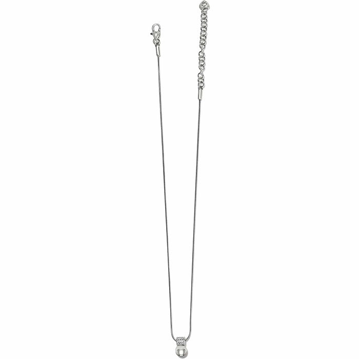 Brighton silver-plated necklace with snake chain, crystal accent, small bead pendant, and lobster clasp on a white background