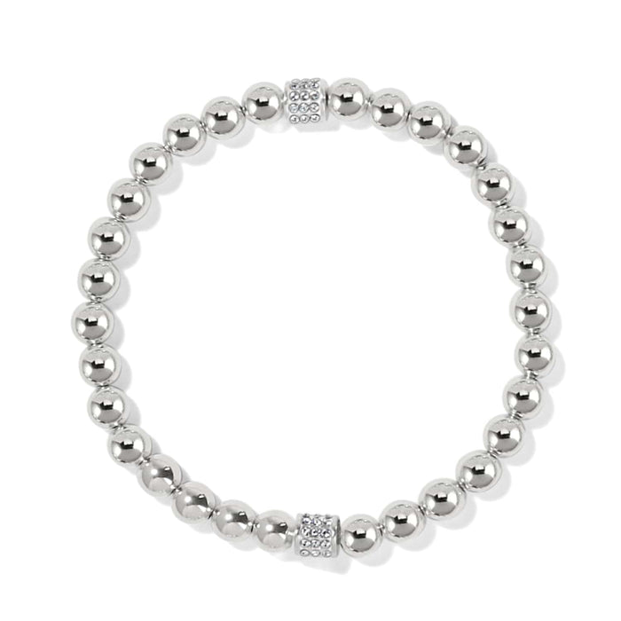 Brighton beaded stretch bracelet with silver-plated round beads and two crystal pavé accent beads on a white background