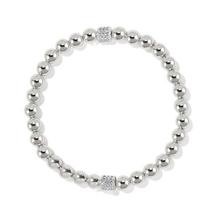 Brighton beaded stretch bracelet with silver-plated round beads and two crystal pavé accent beads on a white background