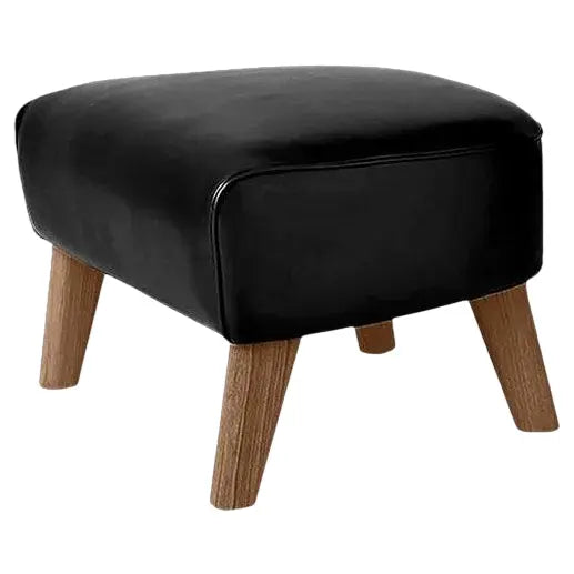 Modern Black Leatherette Ottoman with Wood Legs - Compact Footrest & Extra Seating for Home Furniture
