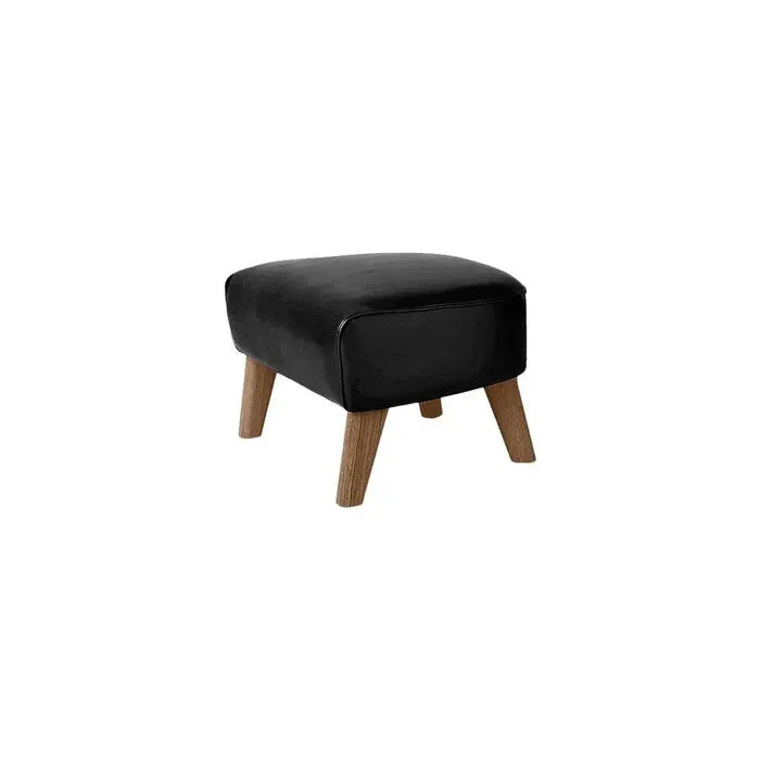 Modern Black Leatherette Ottoman with Wood Legs - Compact Footrest & Extra Seating for Home Furniture