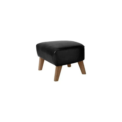 Modern Black Leatherette Ottoman with Wood Legs - Compact Footrest & Extra Seating for Home Furniture