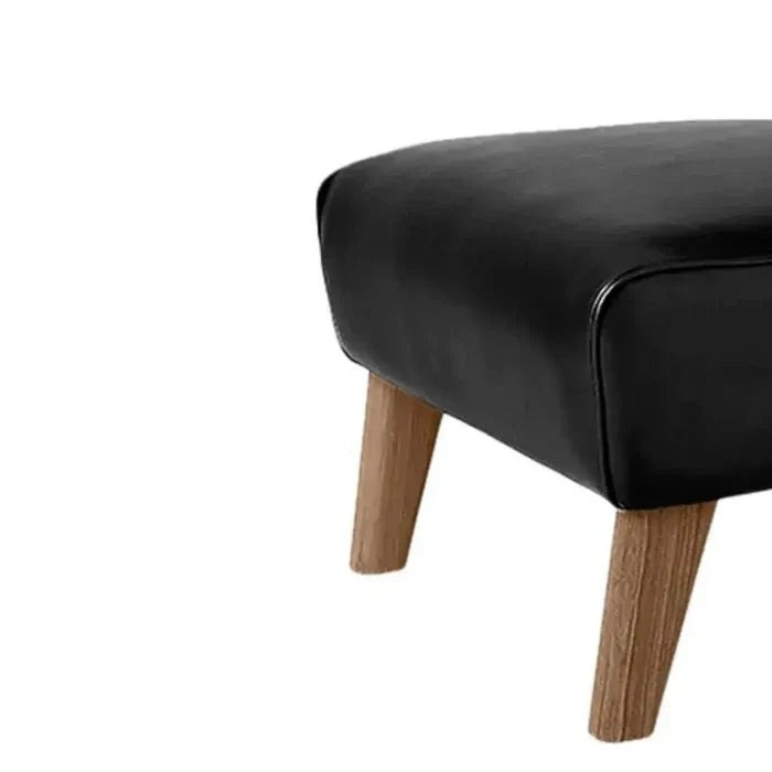 Modern Black Leatherette Ottoman with Wood Legs - Compact Footrest & Extra Seating for Home Furniture