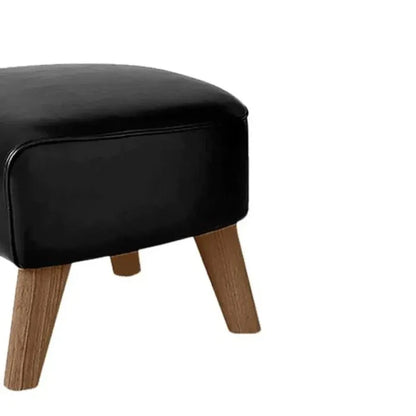 Modern Black Leatherette Ottoman with Wood Legs - Compact Footrest & Extra Seating for Home Furniture