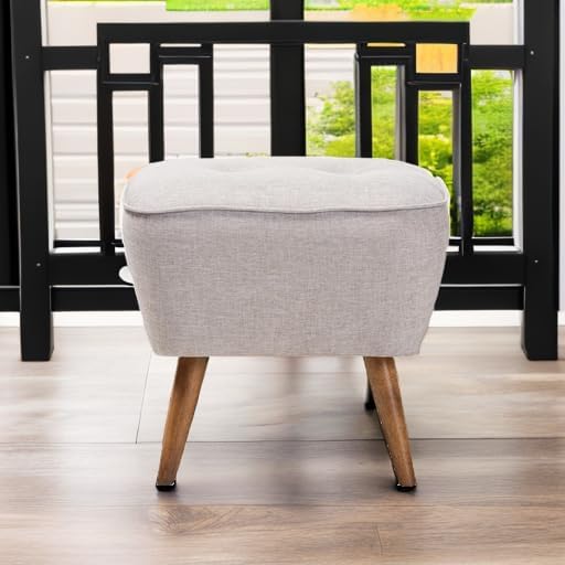 Modern Upholstered Pouffe with Wood Legs - Stylish & Comfortable Footrest for Living Room