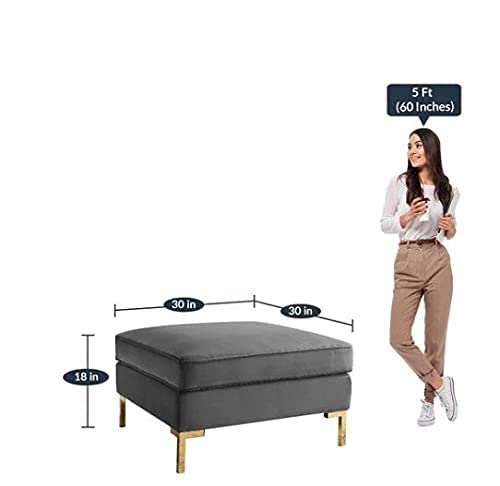Modern Velvet Ottoman with Gold Metal Legs - Plush Square Footrest & Accent Furniture