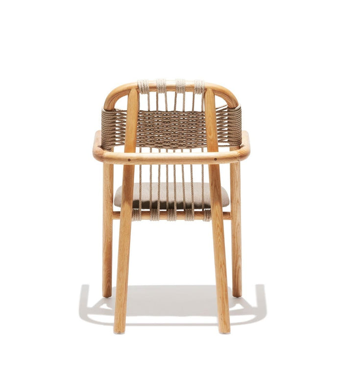 Natural Linen Accent Chair with Solid Wood Frame & Woven Back Design