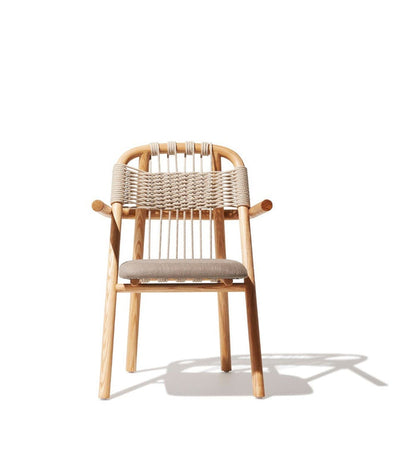 Natural Linen Accent Chair with Solid Wood Frame & Woven Back Design