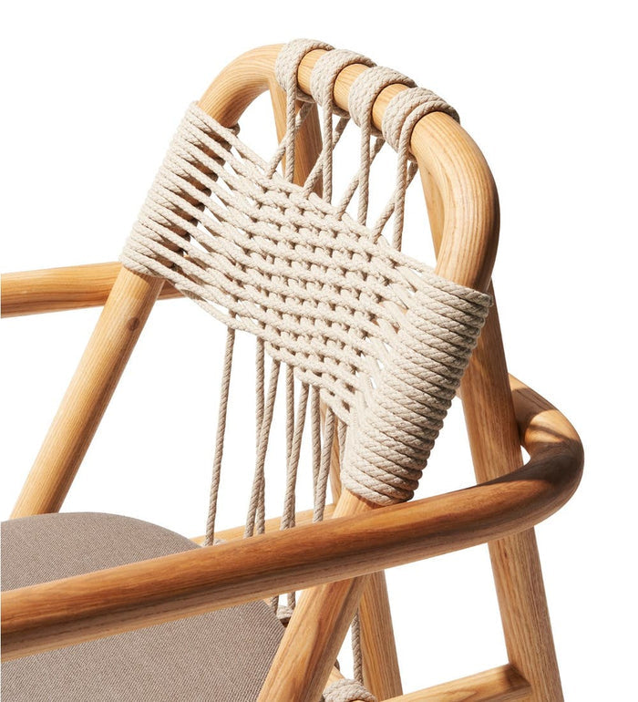 Natural Linen Accent Chair with Solid Wood Frame & Woven Back Design