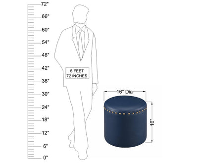 Navy Blue Faux Leather Pouffe with Gold Studs with Stylish Round Footrest and Extra Seating for Any Room