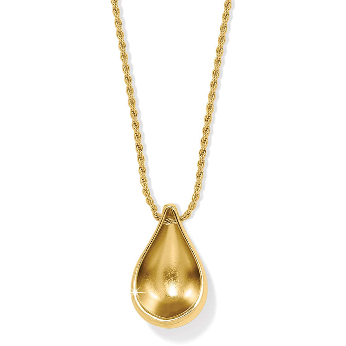 Brighton teardrop pendant necklace with gold-plated finish and twisted rope chain on a white background