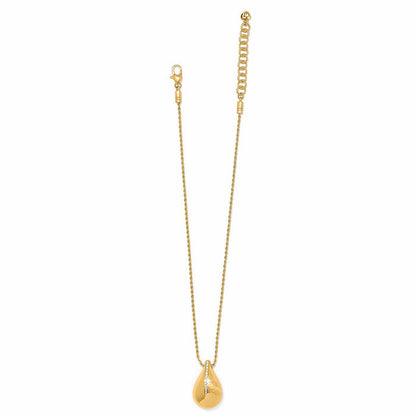 Brighton teardrop pendant necklace in gold-plated finish with crystal accents and rope chain on a white background