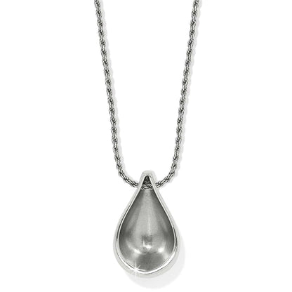 Brighton pendant necklace with silver-plated teardrop pendant and twisted rope chain on a white background