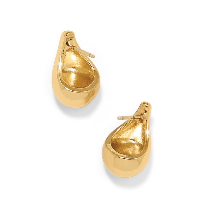 Brighton teardrop earrings with polished gold-plated finish and smooth curved silhouette shown as a pair on a white background