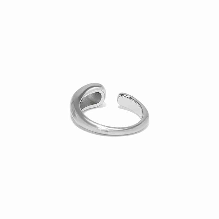 Brighton open band ring with smooth curved silver-plated finish and tapered ends on a white background