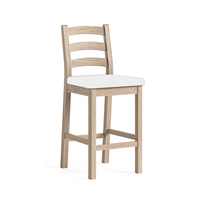 Wooden bar stool with no cushion on a white background