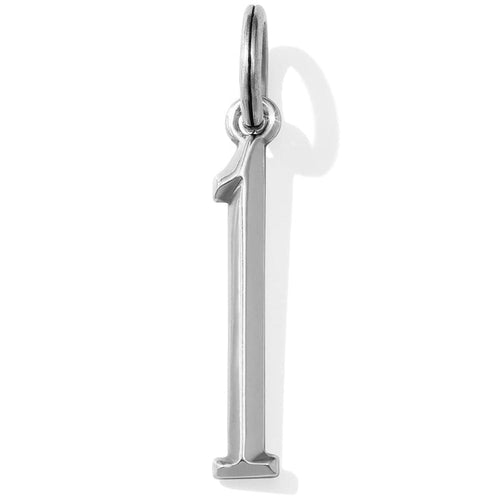 Brighton number one charm with silver-plated finish and jump ring for attachment on a white background