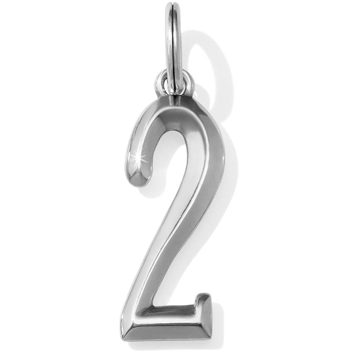 Brighton number two charm with silver-plated finish and small jump ring on a white background