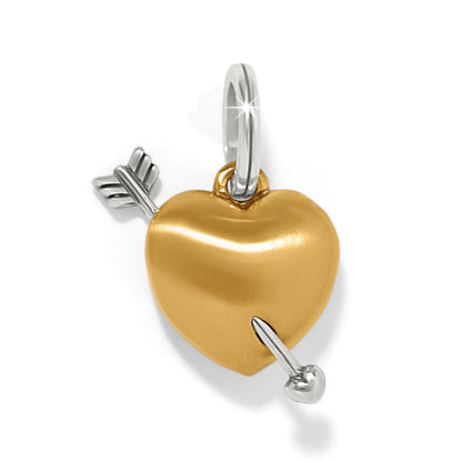 Brighton heart charm in two-tone finish with gold heart pierced by silver arrow and split ring on a white background