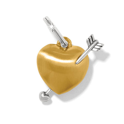 Brighton heart charm in two-tone finish with silver arrow piercing the gold heart on a white background