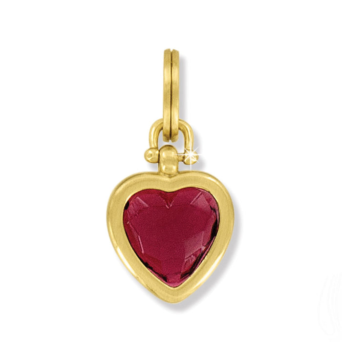 Brighton heart charm pendant with red enamel stone and gold-plated frame on a white background