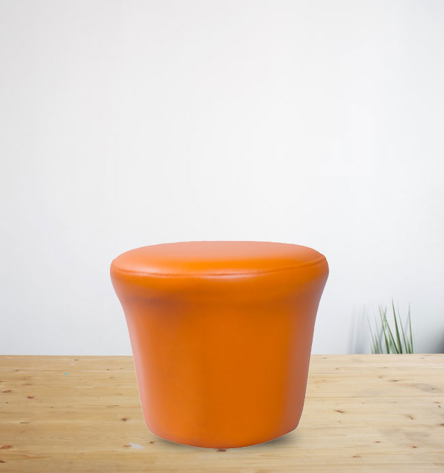 Orange Leatherette Pouffe Stool with Round Ottoman Footrest and Seat for Living Room