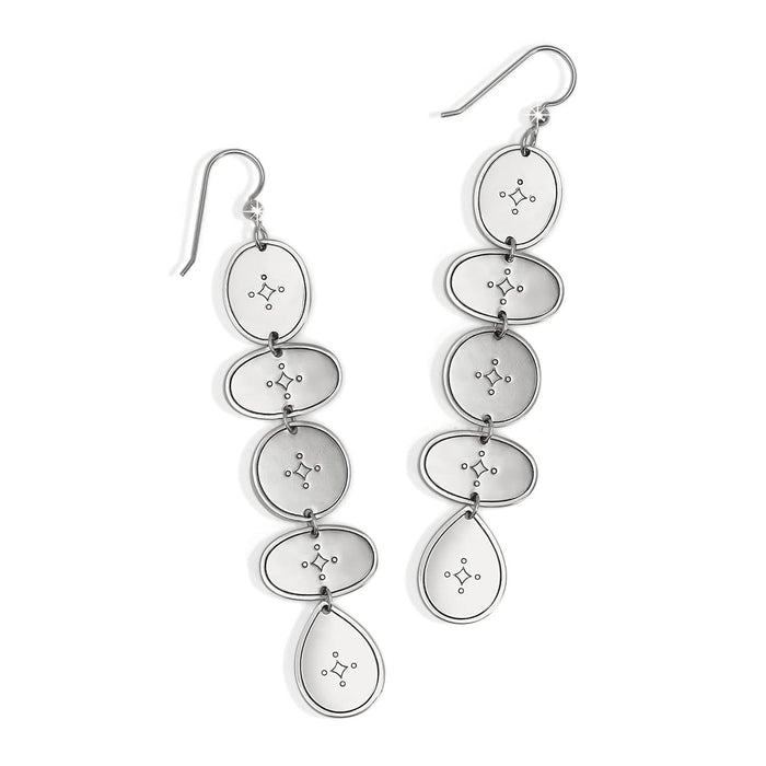 Brighton drop earrings with silver-plated oval and teardrop discs featuring star cutout details on a white background