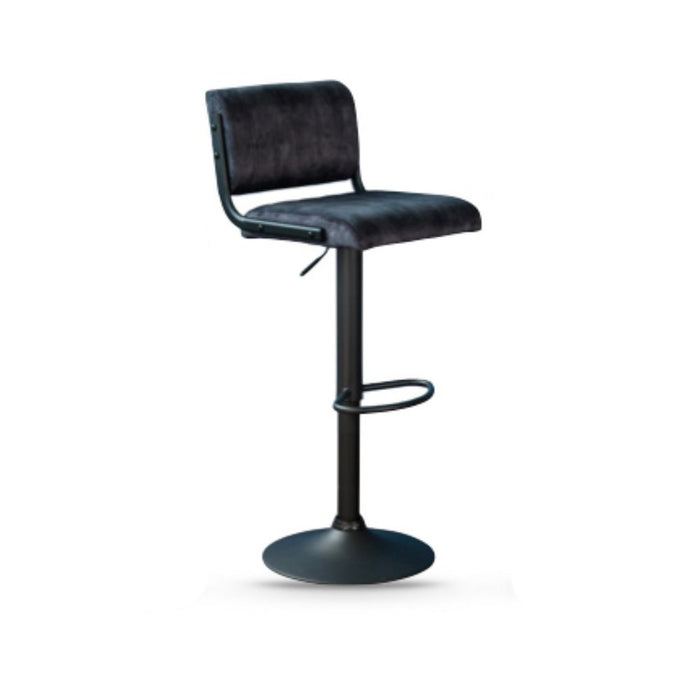 Gray bar stool with black base on a white background