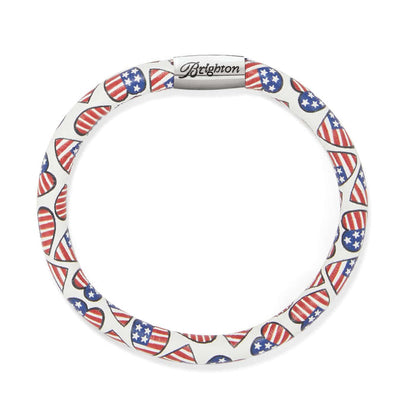 Brighton leather bracelet with American flag heart print and silver-plated magnetic clasp on a white background
