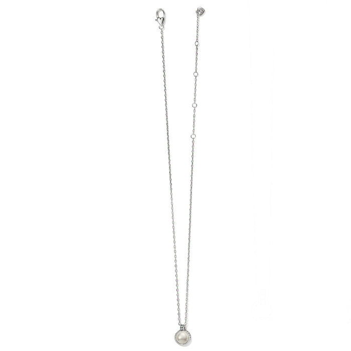 Brighton pendant necklace with silver-plated chain and glass pearl cabochon drop on a white background