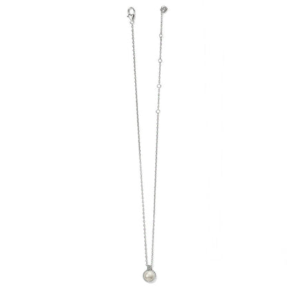 Brighton pendant necklace with silver-plated chain and glass pearl cabochon drop on a white background