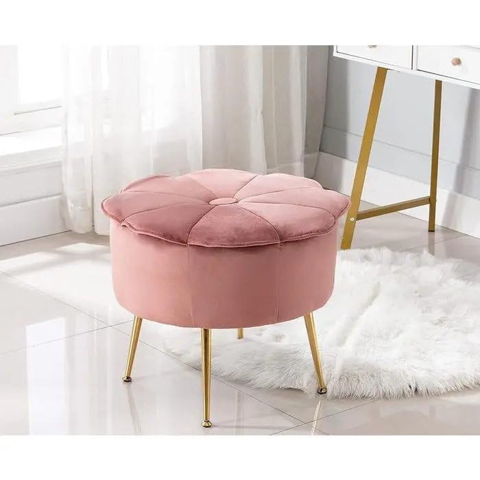 Pink Velvet Flower Storage Pouffe –  Footrest with Gold Legs – Elegant Home Decor & Organizer