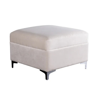 Plush Velvet Square Storage Ottoman Pouffe - Beige, Comfort Footrest & Extra Seating for Living Room