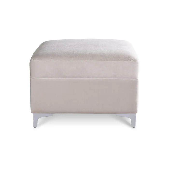 Plush Velvet Square Storage Ottoman Pouffe - Beige, Comfort Footrest & Extra Seating for Living Room