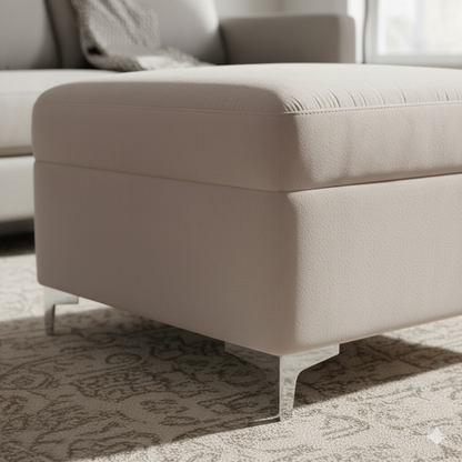 Plush Velvet Square Storage Ottoman Pouffe - Beige, Comfort Footrest & Extra Seating for Living Room