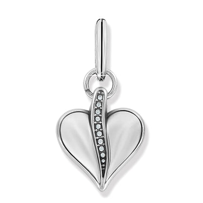 Brighton heart pendant charm with silver-plated finish and crystal accents down the center on a white background