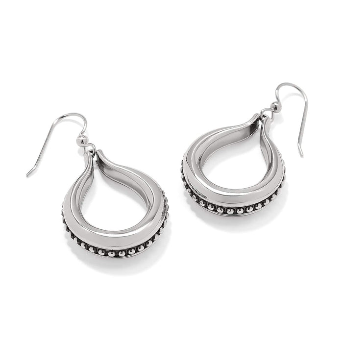 Brighton drop earrings with silver-plated teardrop shape and beaded edge detail on a white background