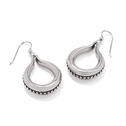 Brighton drop earrings with silver-plated teardrop shape and beaded edge detail on a white background