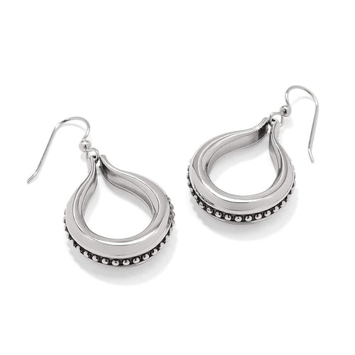 Brighton drop earrings with silver-plated teardrop shape and beaded edge detail on a white background
