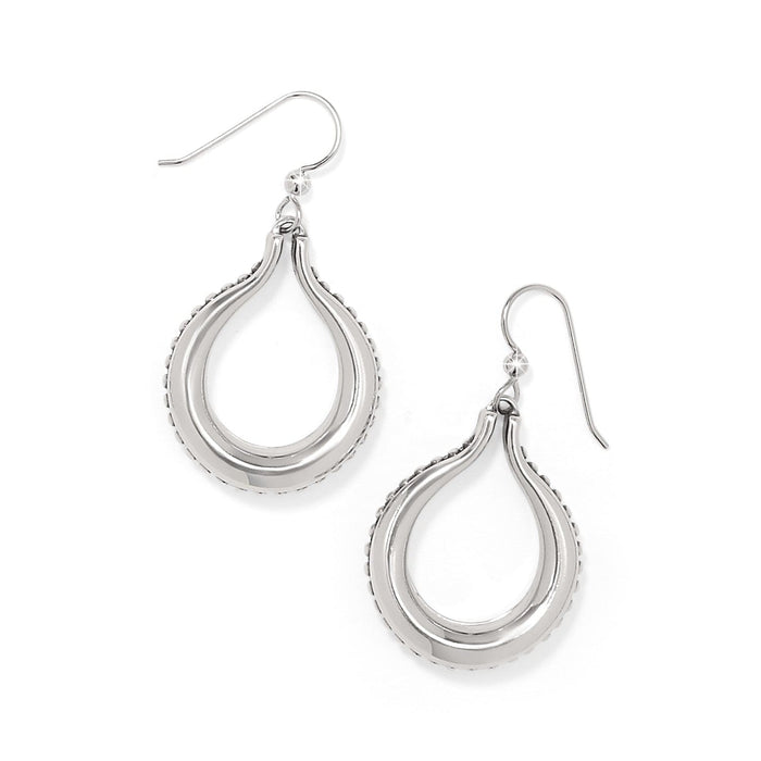 Brighton teardrop drop earrings with silver-plated finish, beaded outer edges, and french hook wires on a white background