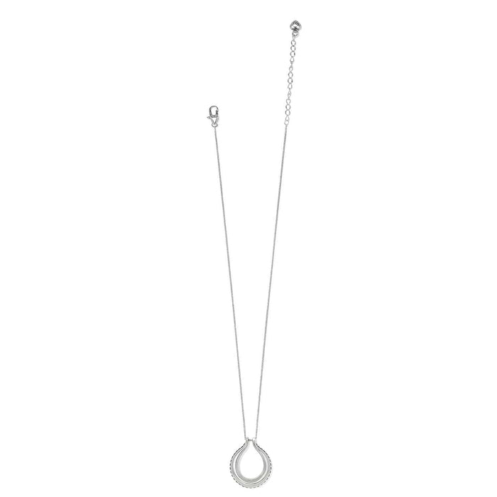 Brighton pendant necklace with silver-plated open teardrop pendant and delicate chain with lobster clasp on a white background