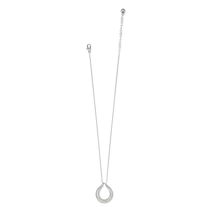 Brighton pendant necklace with silver-plated open teardrop pendant and delicate chain with lobster clasp on a white background