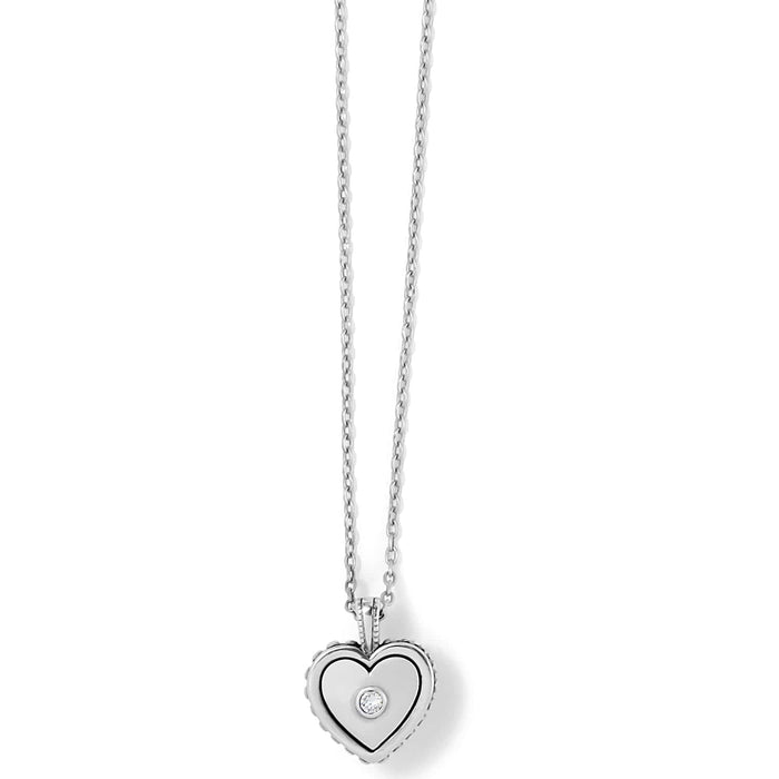 Brighton heart pendant necklace with silver-plated finish, single crystal accent, and delicate chain on a white background